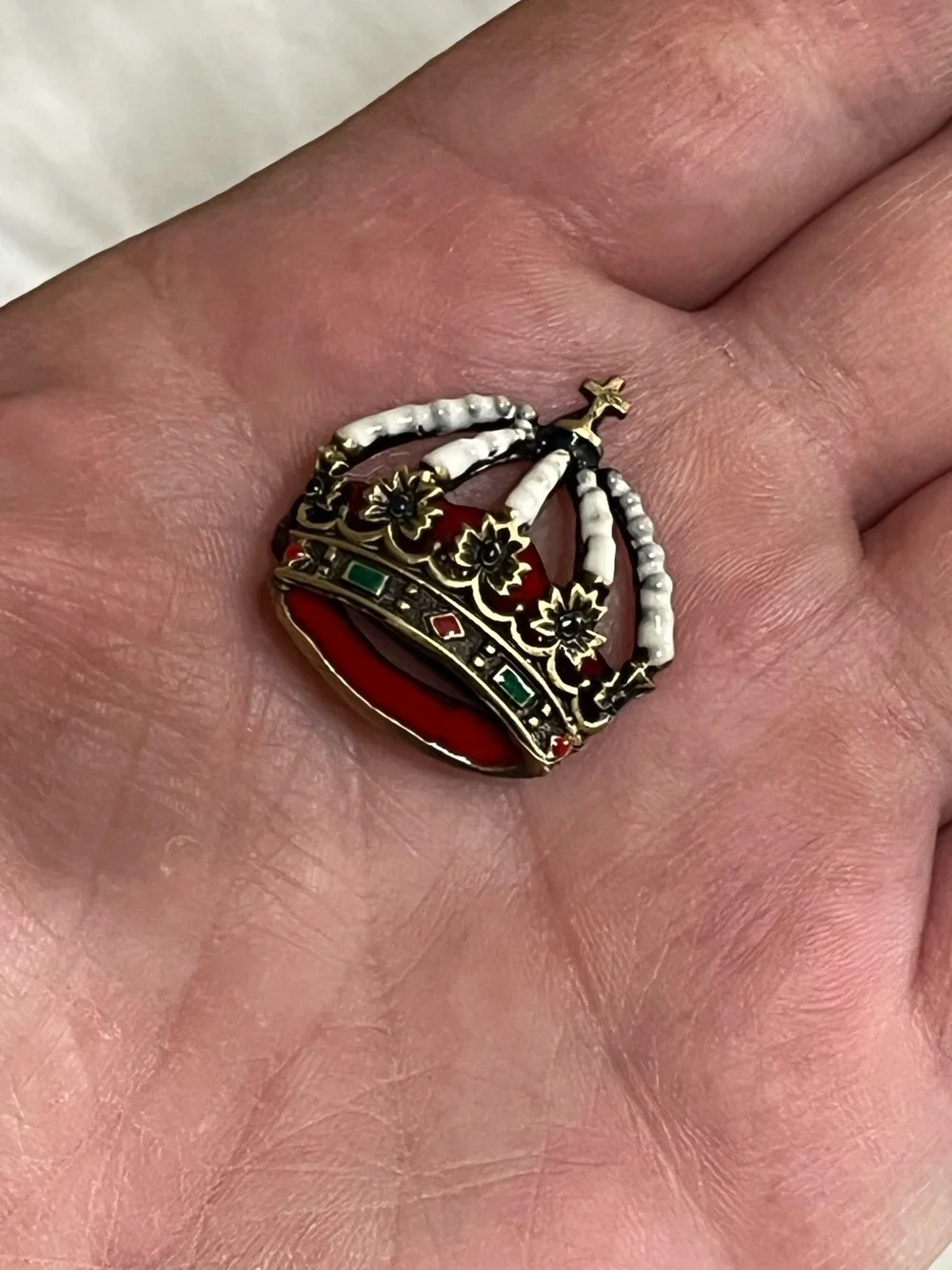 Enamel Crown Brooch